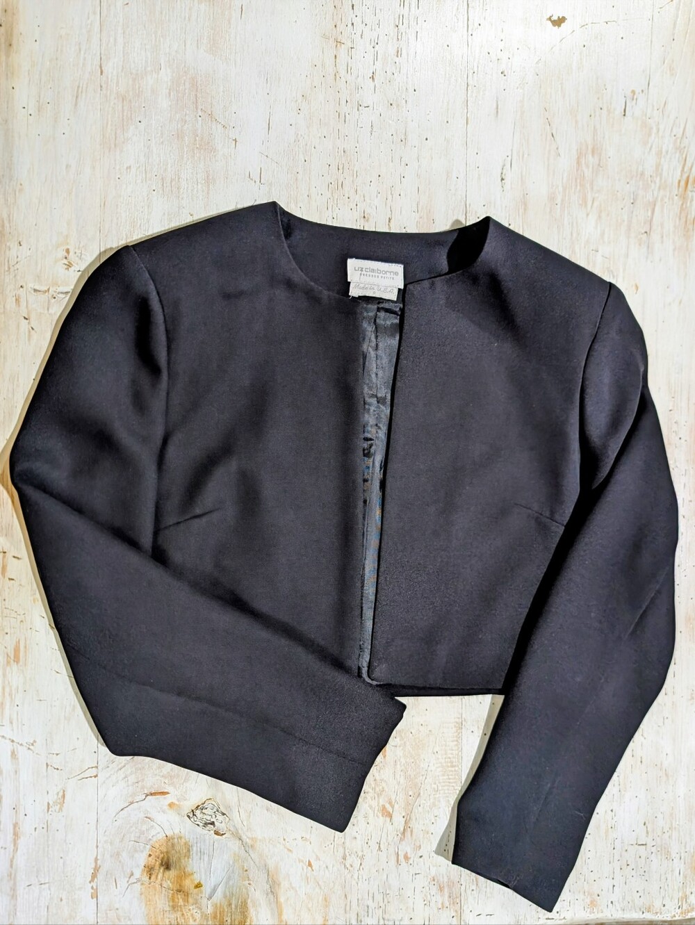 Liz Claiborne Vintage Bolero Jacket Black Cropped Made USA EUC - Picture 5 of 7
